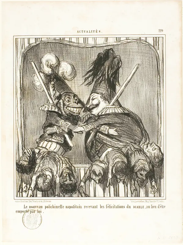 The New Neapolitan Buffoon. Receiving the congratulations of the DEVIL instead of being carried off by him, plate 229 from Actualités