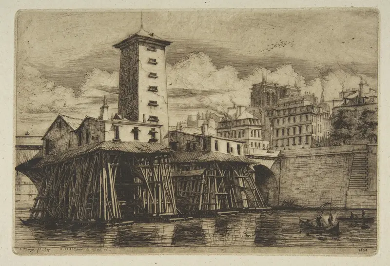 The Nôtre-Dame Pump, from "Etchings of Paris" Wall Art by Charles Meryon - High-Resolution Digital Print