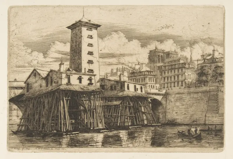 The Notre-Dame Pump, Paris Wall Art by Charles Meryon - High-Resolution Digital Print