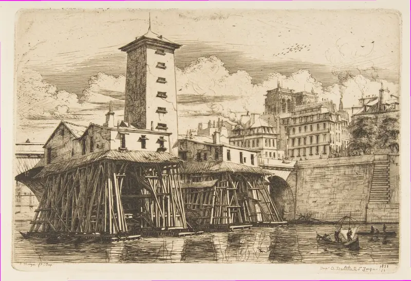 The Nôtre-Dame Pump, Paris Wall Art by Charles Meryon - High-Resolution Digital Print