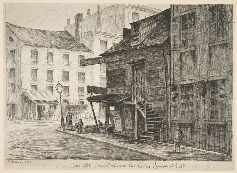 The Old Beach House, Corner of Cedar and Greenwich Streets, from "Scenes of Old New York" Wall Art by Henry Farrer - High-Resolution Digital Print