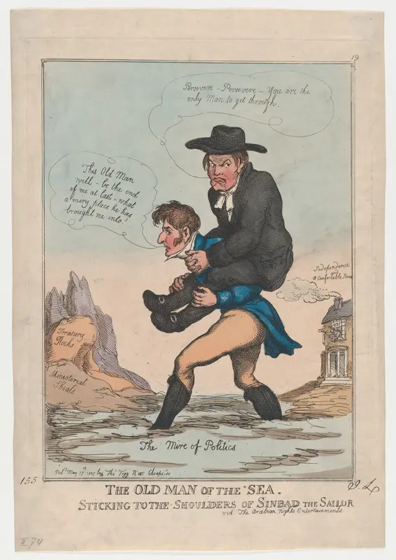 The Old Man of the Sea, Sticking to the Shoulders of Sinbad the Sailor Wall Art by Thomas Rowlandson - High-Resolution Digital Print
