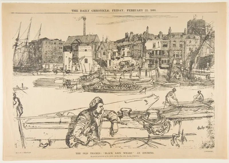 The Old Thames: "Black Lion Wharf," an Etching Wall Art by Carl Hentschel - High-Resolution Digital Print