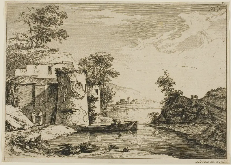 The Old Tower at the Edge of a River Wall Art by Jean Jacques de Boissieu - High-Resolution Digital Print