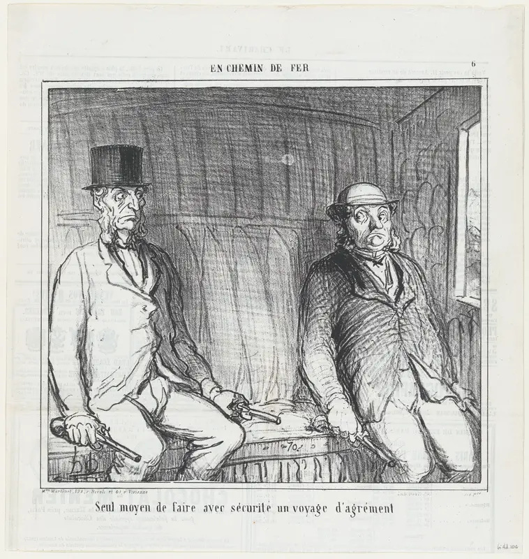 The only way to be safe on a pleasure trip, from 'On the train,' published in Le Charivari, September 3, 1864 Wall Art by Honoré Daumier - High-Resolution Digital Print