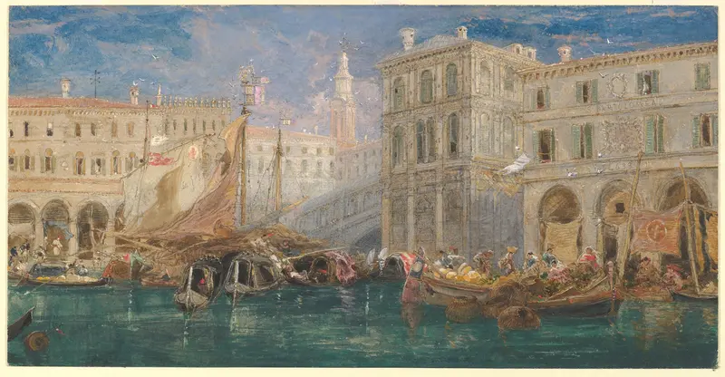 The orange market, with the Rialto Bridge beyond, Venice Wall Art by James Holland - High-Resolution Digital Print