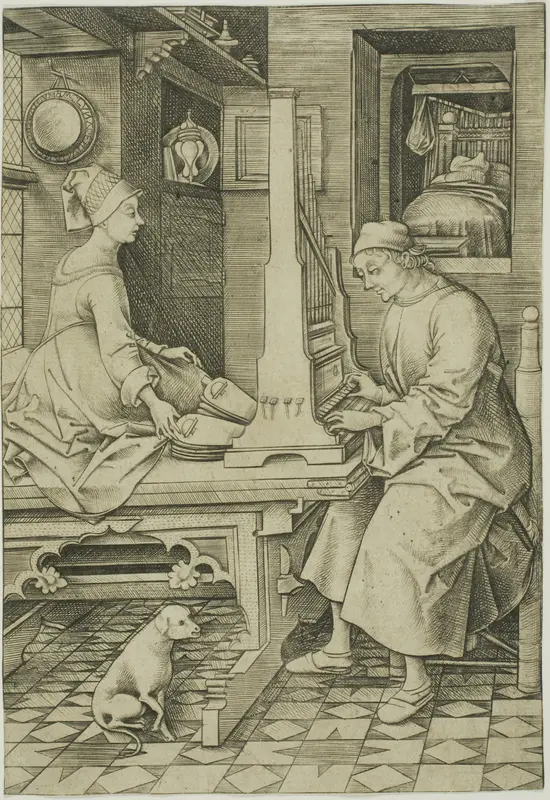 The Organ Player and His Wife Wall Art by Israhel van Meckenem, the younger - High-Resolution Digital Print