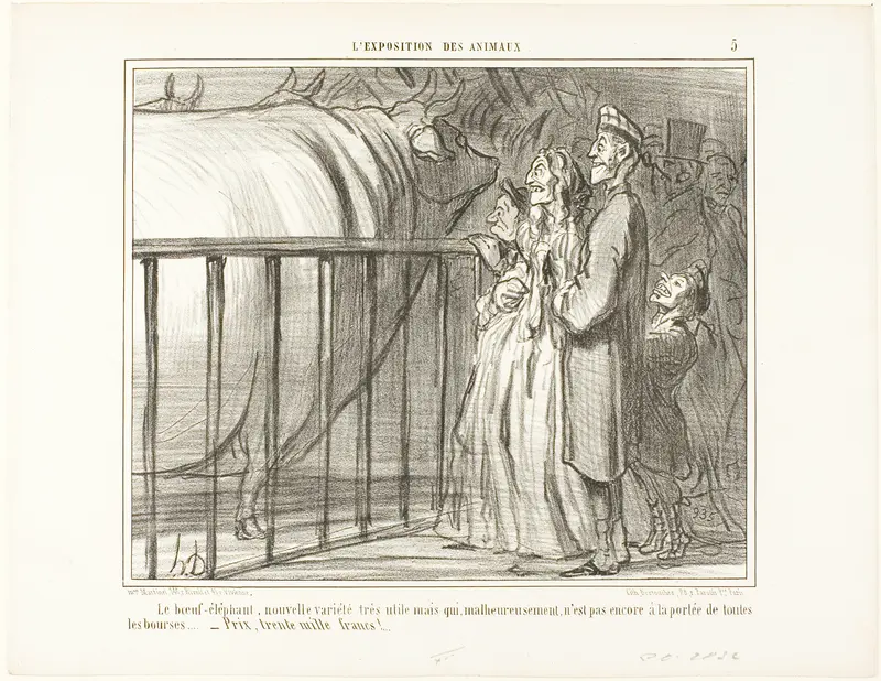 The Ox-Elephant, a new and very promising breed. Unfortunately still beyond the financial possibilities of the average citizen.... price: 30'000 francs, plate 5 from L'exposition Des Animaux