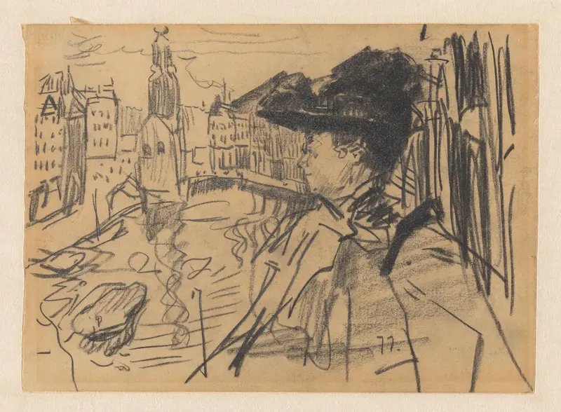 The painter Thérèse Schwartze on a balcony overlooking the Singel in Amsterdam Wall Art by Unknown - High-Resolution Digital Print