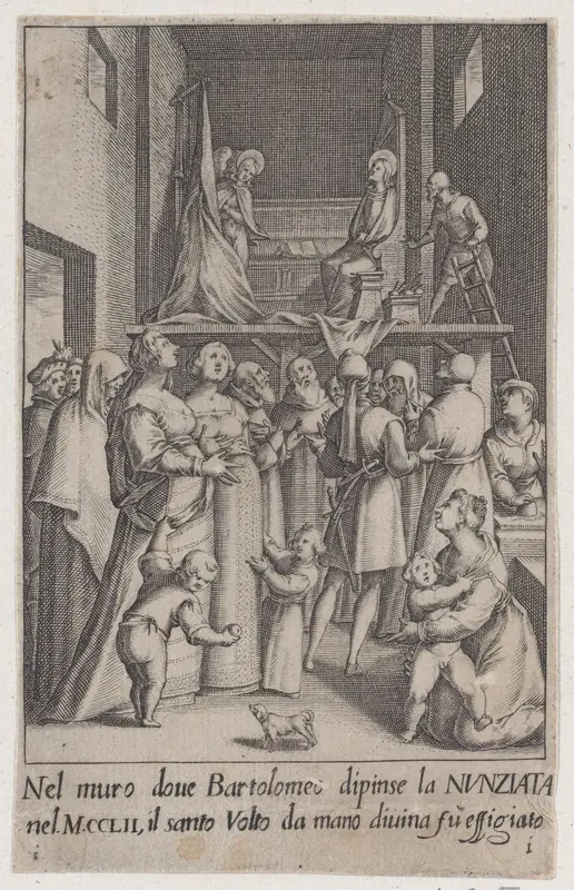 The Painting of the Aunnunciation, from Scelta d'Alcuni Miracoli e Grazie della Santissima Nunziata di Firenze (Selection of Some Miracles and Graces that Occurred in the Church of the Annunziata in Florence) Wall Art by Jacques Callot - High-Resolution Digital Print