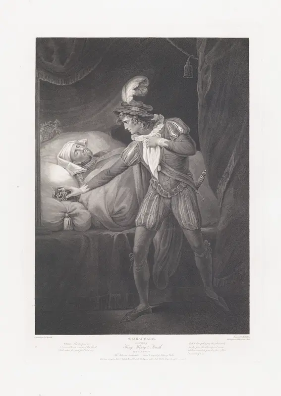 The Palace at Westminster: King Henry and the Prince of Wales (Shakespeare, King Henry IV, Part 2, Act 4, Scene 4) Wall Art by Robert Thew - High-Resolution Digital Print