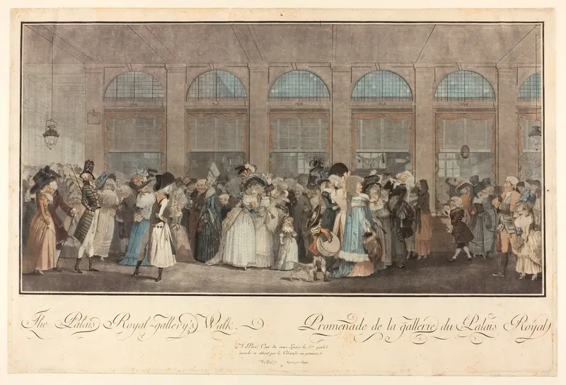 The Palais Royal Gallery's Walk Wall Art by Philibert Louis Debucourt - High-Resolution Digital Print
