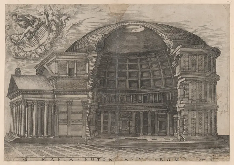 The Pantheon with cutaway showing the interior, from the "Speculum Romanae Magnificentiae" Wall Art by Anonymous - High-Resolution Digital Print