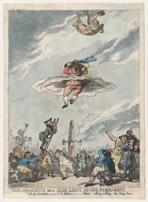 The Parachute or a Sage Lady's Second Experiment Wall Art by Thomas Rowlandson - High-Resolution Digital Print