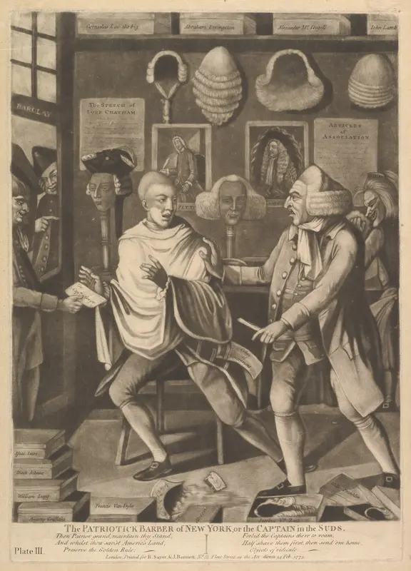 The Patriotick Barber of New York, or the Captain in the Suds Wall Art by Philip Dawe - High-Resolution Digital Print