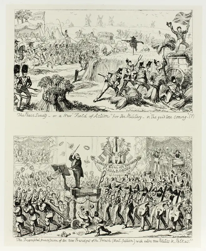 The Peace Society, or a New "Field of Action" for the Military - in "The Good Time Coming" from George Cruikshank's Steel Etchings to The Comic Almanacks: 1835-1853 (top) Wall Art by George Cruikshank - High-Resolution Digital Print