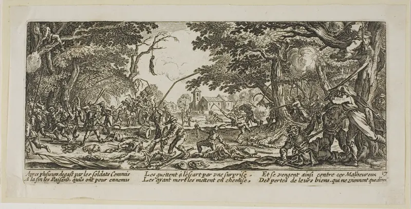 The Peasants Avenge Themselves, plate seventeen from The Large Miseries of War Wall Art by Gerrit Lucasz van Schagen - High-Resolution Digital Print