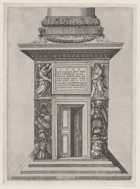 The Pediment Base of Trajan's Column, from "Speculum Romanae Magnificentiae" Wall Art by Anonymous - High-Resolution Digital Print
