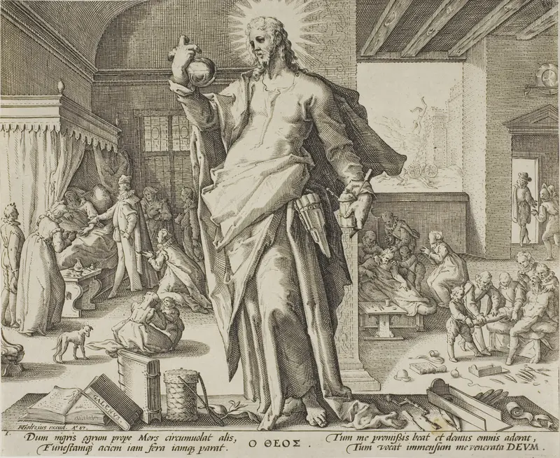 The Physician Considered as God, plate one from Allegories of the Medical Profession. Wall Art by Hendrick Goltzius - High-Resolution Digital Print