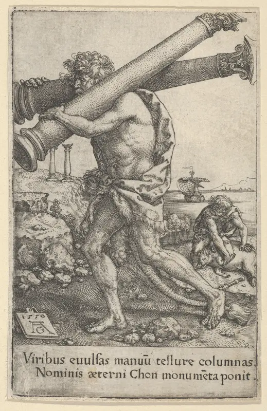 The Pillars of Hercules, from The Labors of Hercules Wall Art by Heinrich Aldegrever - High-Resolution Digital Print