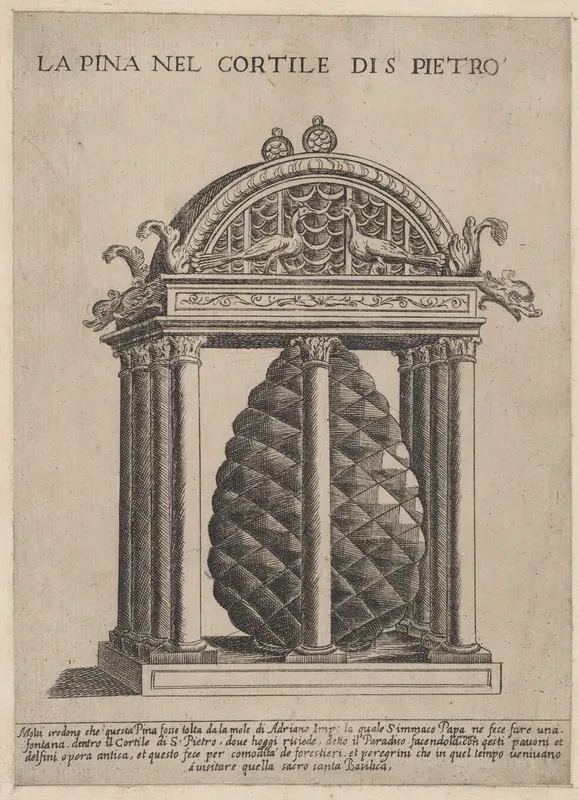 The Pineapple in the Courtyard of S. Pietro, from "Speculum Romanae Magnificentiae" Wall Art by Anonymous - High-Resolution Digital Print