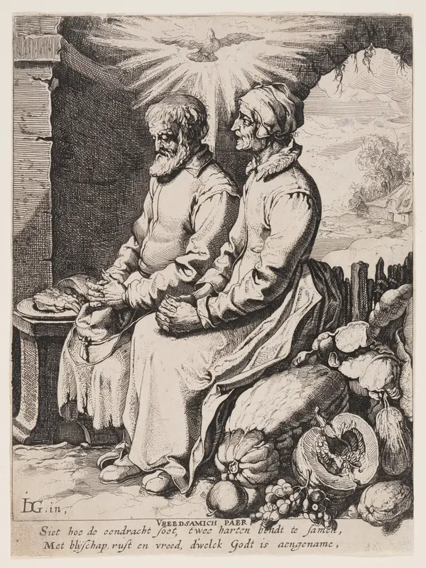 The Pious Old Couple (Vreedsamich Paer) Wall Art by Jacques de Gheyn, III - High-Resolution Digital Print