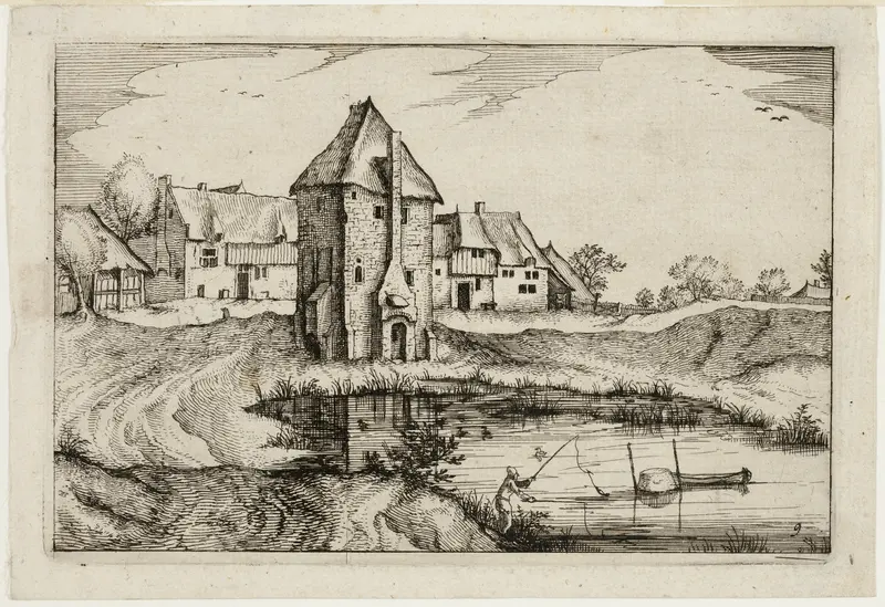 The Pond, plate nine after Pictures of Farms, Country Houses and Rustic Villages (Praediorum villarum et rusticarum casularum icones)