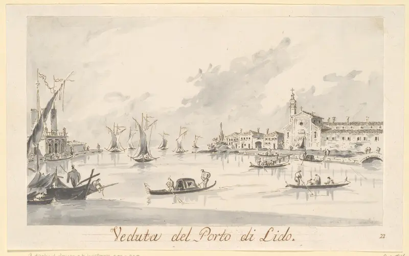 The Porto di Lido, with the Fortezza Sant'Andrea on the Left Wall Art by Giacomo Guardi - High-Resolution Digital Print