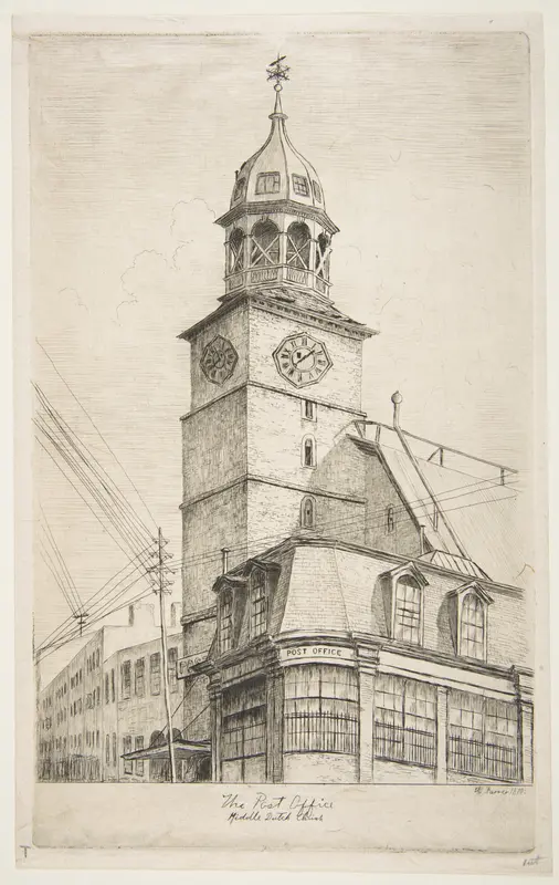 The Post Office, Middle Dutch Church, from "Scenes of Old New York" Wall Art by Henry Farrer - High-Resolution Digital Print