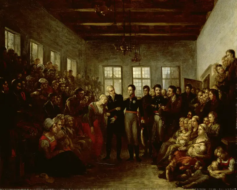 The Prince of Orange Visititing Flood Victims at the Almoners Orphanage, Amsterdam, on 14 February 1825 Wall Art by Mattheus Ignatius van Bree - High-Resolution Digital Print