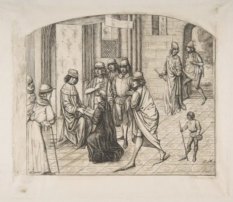 The printer Valère Maxime being presented to King Louis XI, after an earlier miniature by Charles Meryon - High-Resolution Digital Print