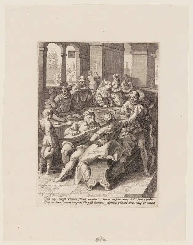The Prodigal Son Feasting with Harlots, from The History of the Prodigal Son Wall Art by Jacob Matham - High-Resolution Digital Print