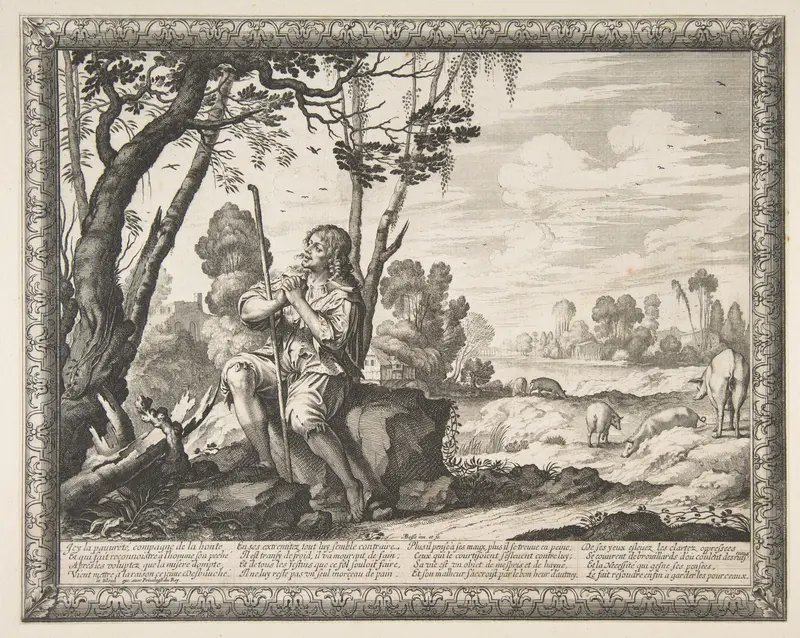 The Prodigal Son Guarding Pigs (L'Enfant prodigue garde les cochons) Wall Art by Abraham Bosse - High-Resolution Digital Print