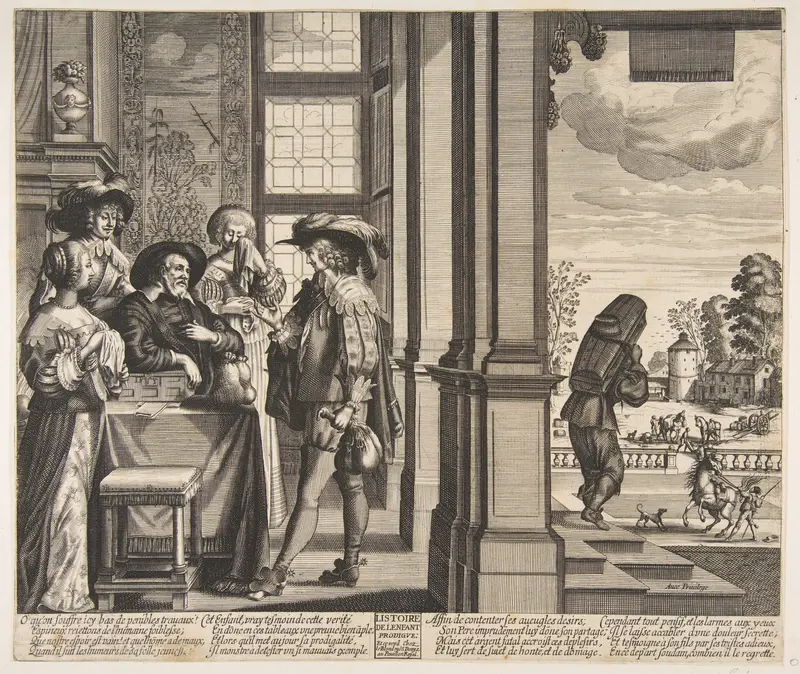 The Prodigal Son Leaves Home, plate 1 from "The Prodigal Son" (L'Histoire de l'Enfant Prodigue) Wall Art by Anonymous - High-Resolution Digital Print