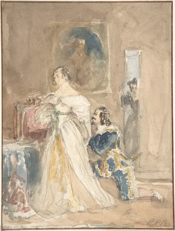 The Proposal (recto); Unfinished drawing of a horse and rider (verso) Wall Art by Richard Parkes Bonington - High-Resolution Digital Print