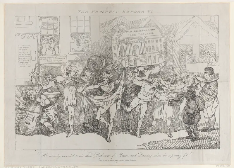 The Prospect Before Us, Humanely Inscrib'd to all those Professors of Music and Dancing Whom the Cap May Fit Wall Art by Thomas Rowlandson - High-Resolution Digital Print