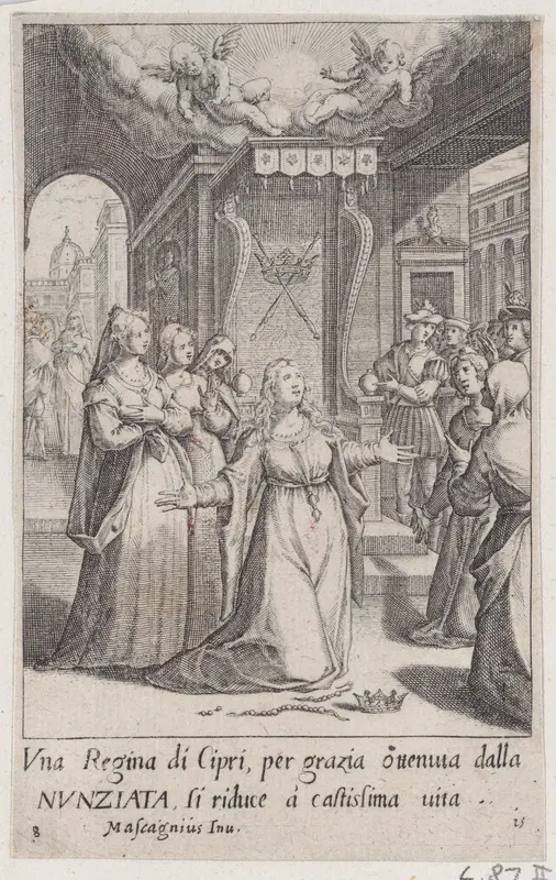 The Queen of Cyprus, from Scelta d'Alcuni Miracoli e Grazie della Santissima Nunziata di Firenze (Selection of Some Miracles and Graces that Occurred in the Church of the Annunziata in Florence) Wall Art by Jacques Callot - High-Resolution Digital Print