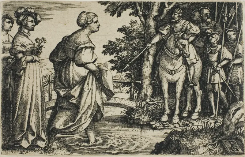 The Queen of Sheba Avoiding the Wooden Bridge Wall Art by Georg Pencz - High-Resolution Digital Print