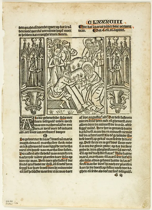 The Raising of Lazarus from Leven Christi by Ludolphus de Saxonia, plate 56 from Woodcuts from Books of the XVI Century Wall Art by Unknown artist - High-Resolution Digital Print