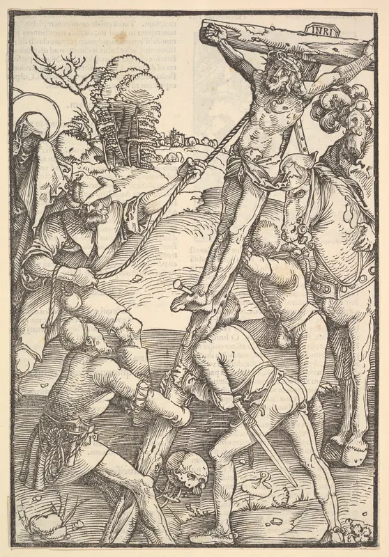 The Raising of the Cross; verso: The Raising of the Cross, from Speculum Passionis Domini Nostri Ihesu Christi Wall Art by Hans Baldung (called Hans Baldung Grien) - High-Resolution Digital Print