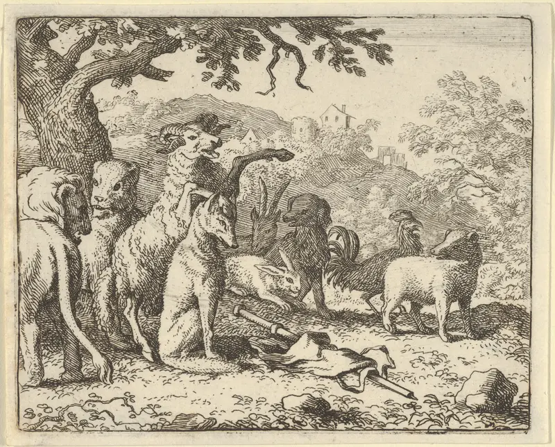 The Ram, Chapelain of the Lion, Gives the Benediction to Renard before His Depature for Rome from Hendrick van Alcmar's Renard The Fox Wall Art by Allart van Everdingen - High-Resolution Digital Print