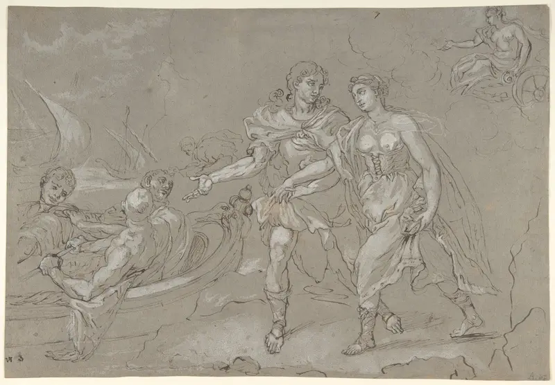 The Rape of Helena; verso: Study of a Kneeling Nude Male Figure Wall Art by Daniel Seiter - High-Resolution Digital Print