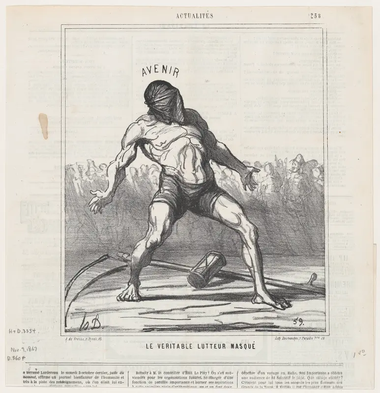 The real masked fighter, from 'News of the day,' published in Le Charivari, November 9, 1867 Wall Art by Honoré Daumier - High-Resolution Digital Print