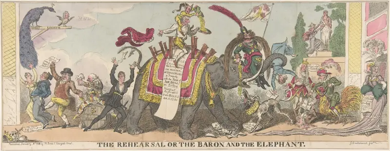 The Rehearsal or the Baron and the Elephant Wall Art by George Cruikshank - High-Resolution Digital Print