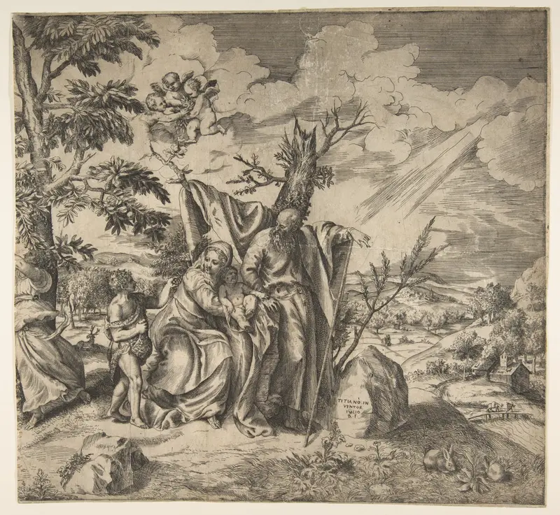 The rest of the Holy Family on their flight to Egypt Wall Art by Giulio Bonasone - High-Resolution Digital Print