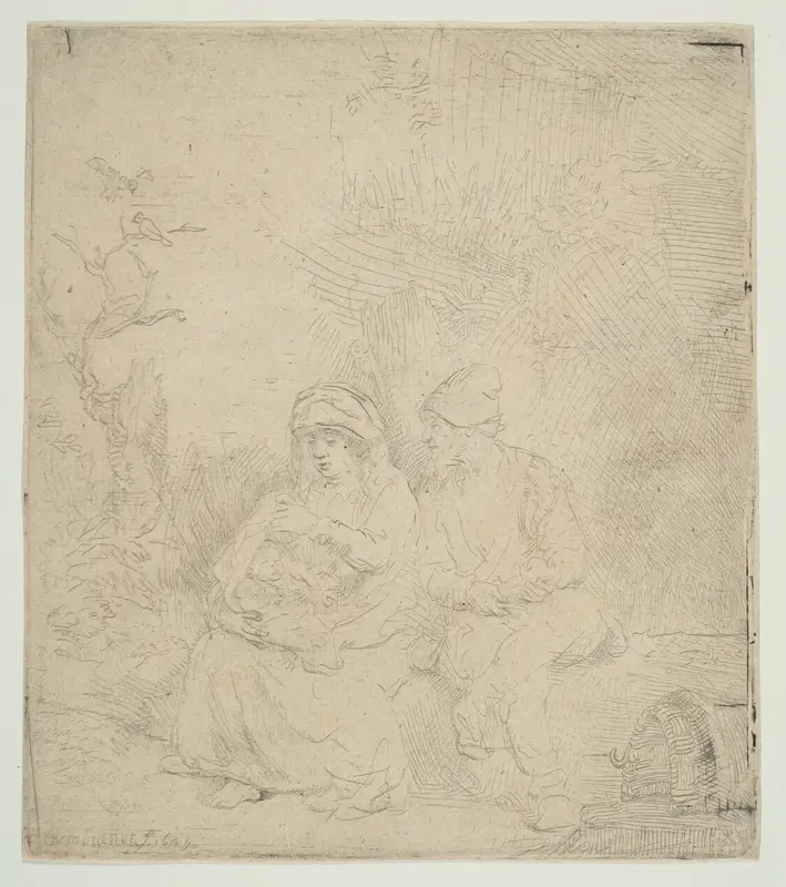 The Rest on the Flight into Egypt; lightly etched Wall Art by Rembrandt (Rembrandt van Rijn) - High-Resolution Digital Print