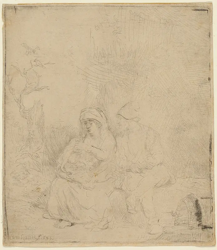 The Rest on the Flight into Egypt: Lightly Etched Wall Art by Rembrandt van Rijn - High-Resolution Digital Print