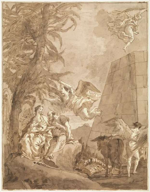 The Rest on the Flight into Egypt (with a Truncated Pyramid on the Right) Wall Art by Giovanni Domenico Tiepolo - High-Resolution Digital Print