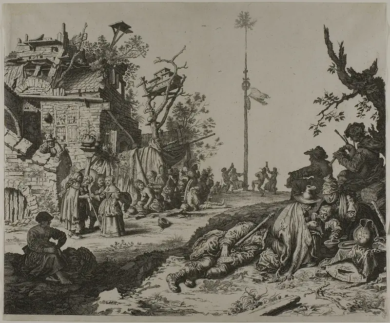 The Resting Gypsy Family in Front of a Ruined Inn Wall Art by Gerrit de Heer - High-Resolution Digital Print