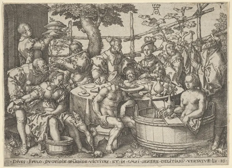 The Rich Man at His Table, from "The Parable of the Rich Man and Lazarus" Wall Art by Heinrich Aldegrever - High-Resolution Digital Print